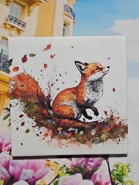 Curious Fox Watercolor Oil Painting Canvas Wall Art
